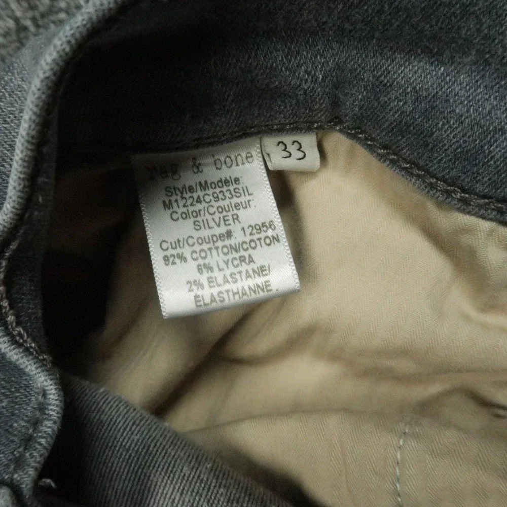 rag &‎ bone Jeans Men 33x35 Silver Gray Fit 1 Skinny 5 Pocket Button